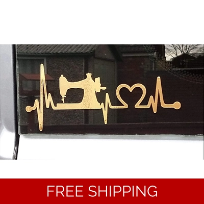 Sewing machine heartbeat Vinyl Decal Sticker GOLD title=